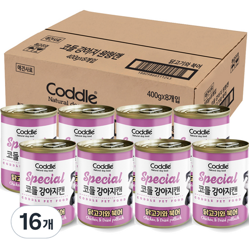 코들 강아지 원형캔 강아지 간식, 닭고기와 북어맛, 400g, 16개