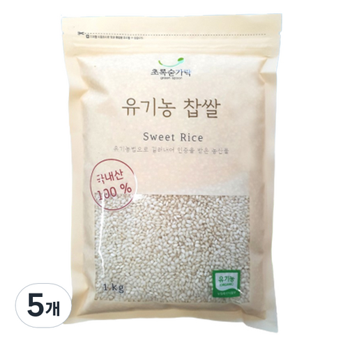 초록숟가락 유기농 찹쌀, 1kg, 5개