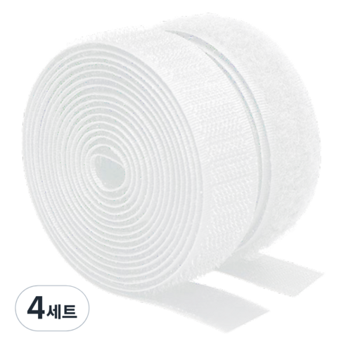 쿠말 접착 초강력 벨크로 테이프 갈고리면 20mm x 5m + 부착면 20mm x 5m 세트, 화이트, 4세트