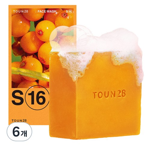 톤28 얼굴 씻을거리 S16 비타민나무 오일 알파비사보롤 메이크업 클렌징 비누, 90g, 6개
