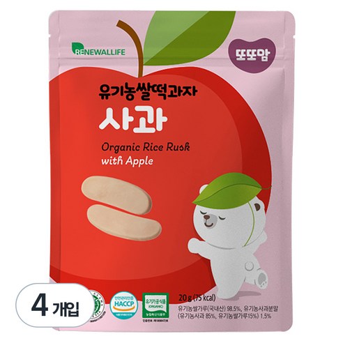 또또맘 유기농 쌀떡과자 20g, 사과, 4개