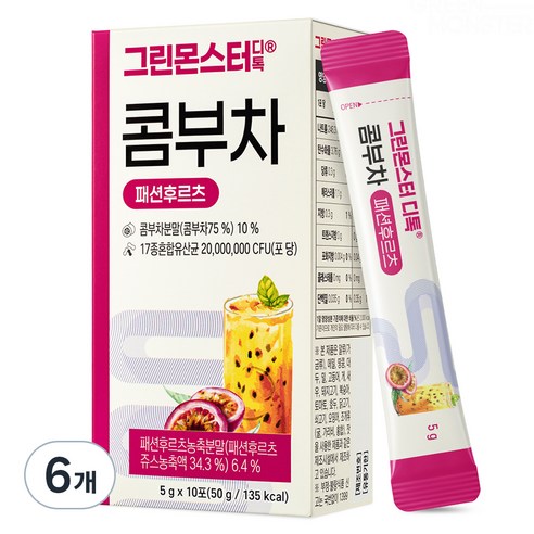 그린몬스터 디톡 콤부차 패션후르츠, 5g, 10개입, 6개