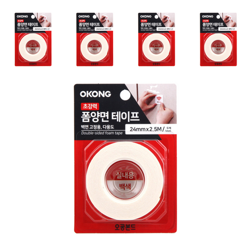 오공 초강력 폼양면 테이프 백색 24mm x 2.5m, 5개
