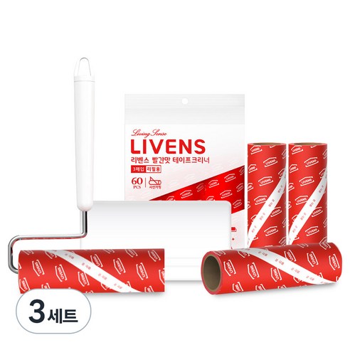 리벤스 펫용 빨간맛 테이프크리너 본품 + 리필 7p + 거치대 세트, 3세트