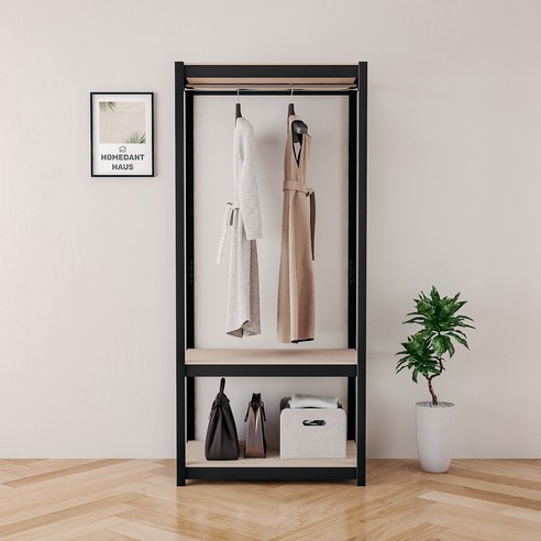 홈던트 하우스 시스템 드레스룸 3단 1행거 800 x 600 x 1800 mm 블랙