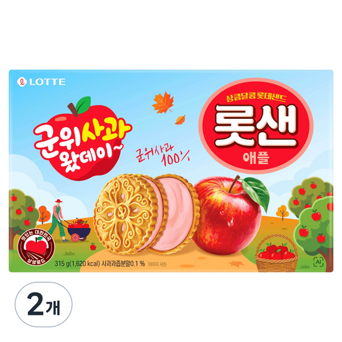 롯데웰푸드 롯샌 군위사과 애플, 315g, 2개