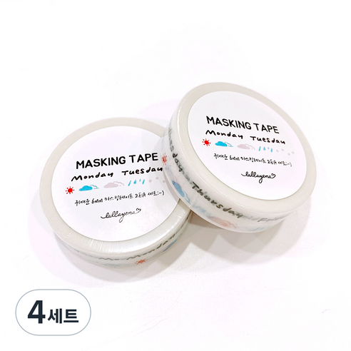 랄라예나 귀여운 마스킹 테이프 2종 세트 6mm x 10m, 92 오늘의 날씨 요일, 4세트