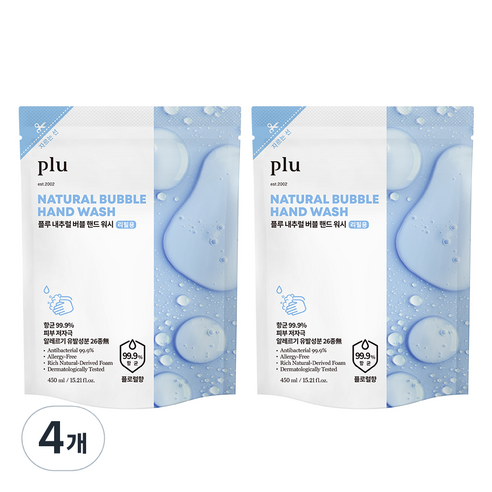 플루 내추럴 버블 핸드워시 리필 플로럴향, 450ml, 4개