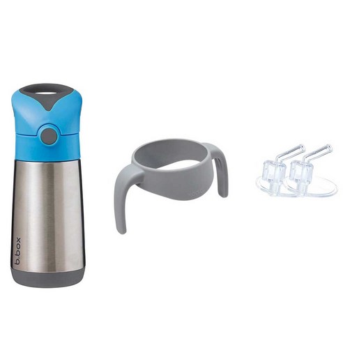 비박스 스텐 원터치 빨대컵 350ml + 리필세트 2p + 전용핸들, 블루슬레이트(빨대컵), 그레이(전용핸들), 1세트