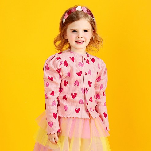 월튼키즈 여아용 체리하트 골지 가디건