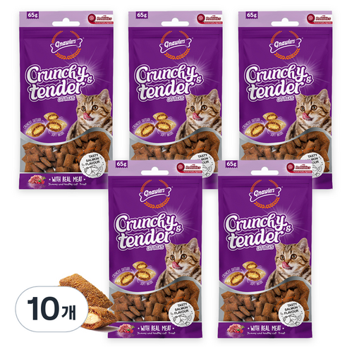 놀러즈 고양이 크런치 앤 텐더 간식, 연어맛, 65g, 10개