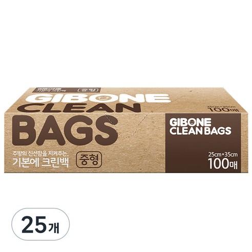 기본에 크린위생백 중형 25cm x 35cm, 중(M), 100개입, 25개