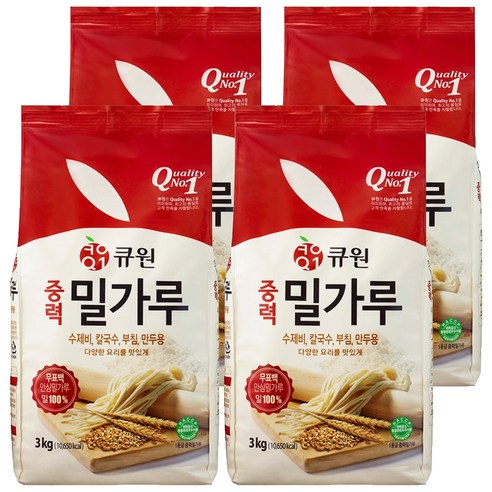 [큐원] 다목적용밀가루, 3kg, 4개
