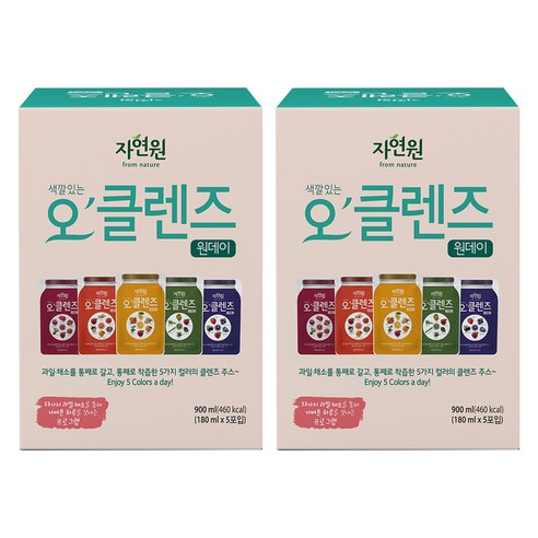 자연원 오클렌즈 원데이 과일 채소 착즙주스, 900ml, 2개