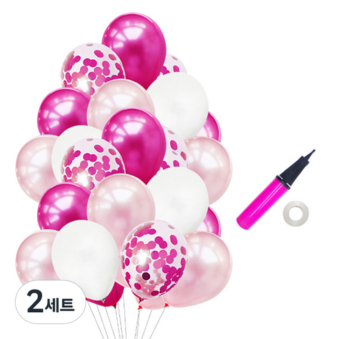윰스 파티장식 스팽클 풍선 40p + 리본 + 펌프, 핑크화이트, 2세트