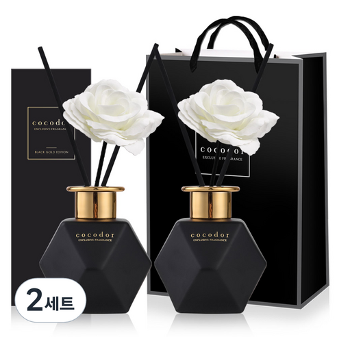 코코도르 블랙골드 에디션 디퓨저 2p + 비누꽃 스틱 2p 세트, 편백, 400ml, 2세트