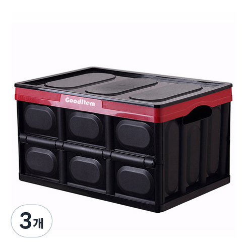 굿아이템 폴딩 리빙박스 30L, 블랙 + 빨강, 3개