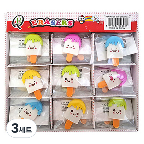 블루마토 미니 아이스크림 지우개8 36p, 노랑, 연두, 하늘, 보라, 3세트