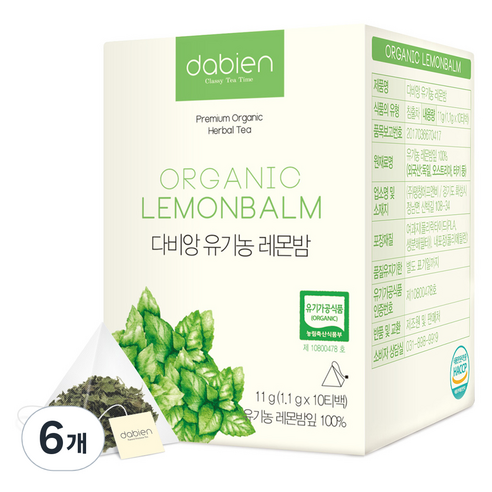 다비앙 유기농 레몬밤차 티백, 1.1g, 10개입, 6개