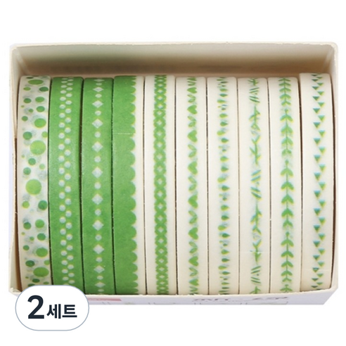 셀링뉴 아트스핀 울타리 다꾸 마스킹 종이 테이프 10종 세트 5mm x 2m, 초록, 2세트