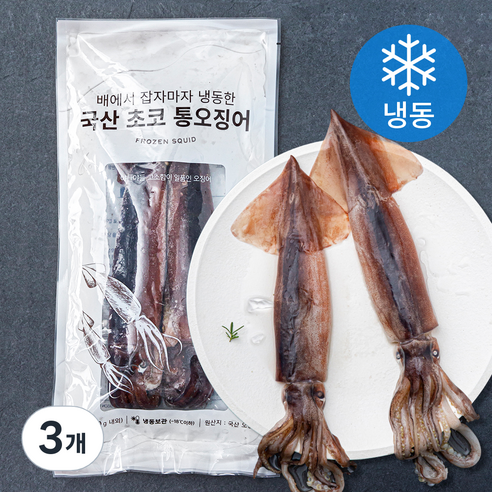 청해명가 국내산 초코 통오징어 2미 (냉동), 500g, 3개