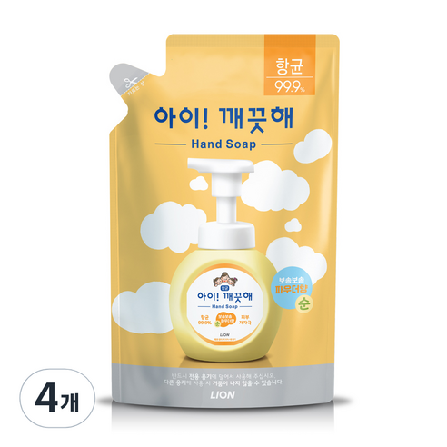아이깨끗해 순 핸드워시 파우더향 리필용, 450ml, 4개