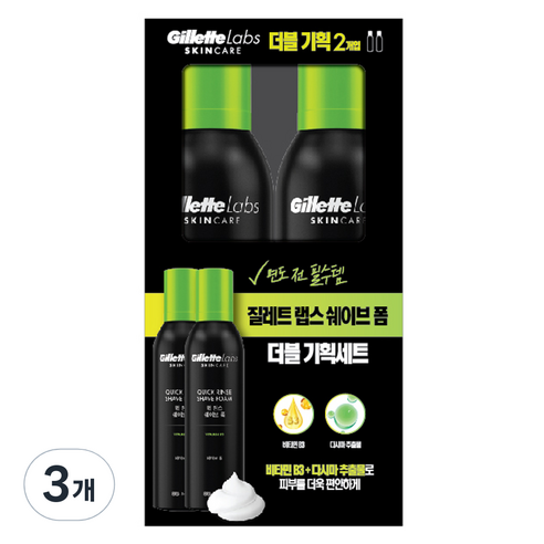 질레트랩스 퀵 린스 쉐이브 폼 듀오팩, 3개, 480ml