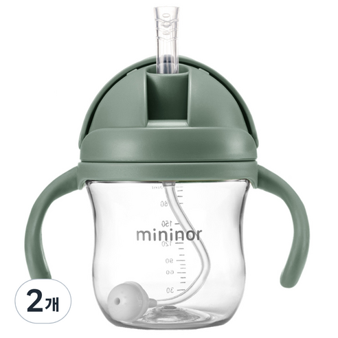 미니노어 트라이탄 빨대쥬스컵 빨대컵 220ml, 그린, 2개