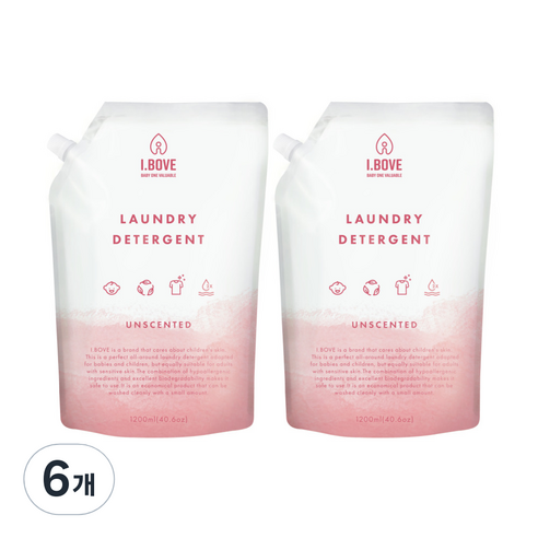 아이보브 고농축 세탁 유아 세제 무향 리필 1200ml, 6개