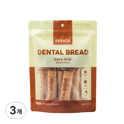 피피픽 덴탈브레드 강아지 덴탈껌, 눈 건강, 128g, 3개