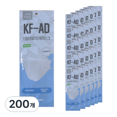 더탑 비말차단용 마스크 화이트 대형 KF-AD, 1개입, 200개