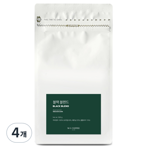 엠아이커피 블랙 블렌드, 홀빈(분쇄안함), 500g, 4개