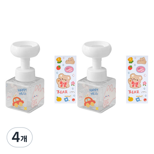 더자카 플라워 거품 핸드워시 디스펜서 250ml + 스티커, 투명(디스펜서), 랜덤발송(스티커), 4개