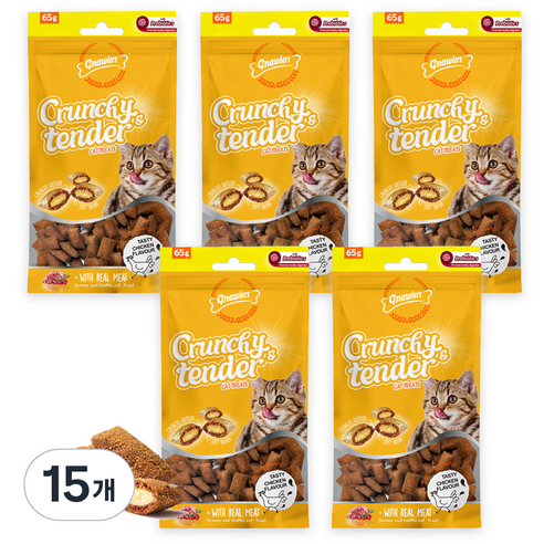 놀런즈 크런치 텐더 고양이 간식, 닭고기맛, 65g, 15개