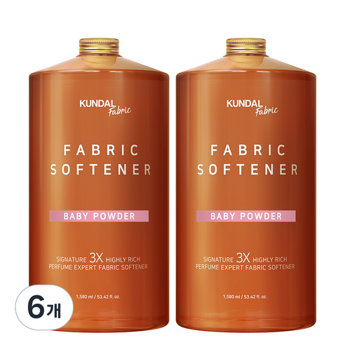 쿤달 초고농축 섬유유연제 베이비파우더향 본품, 1580ml, 6개