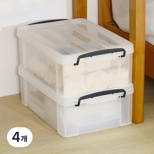 코멧 국내생산 다용도 모던 수납박스, 투명, 4개
