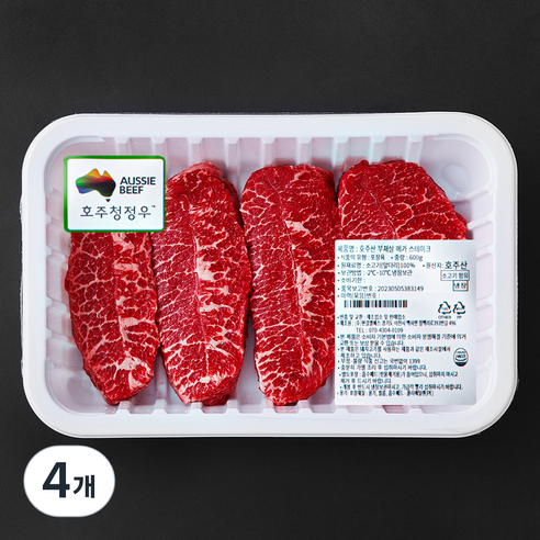호주산 메가 소고기 부채살 스테이크용 (냉장), 600g, 4개