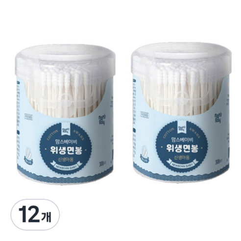 맘스베이비 신생아용 면봉, 300개입, 12개
