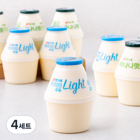 빙그레 바나나맛우유 240ml x 4개입 + 바나나맛 우유 라이트 240ml x 4개입 세트, 1.92L, 4세트