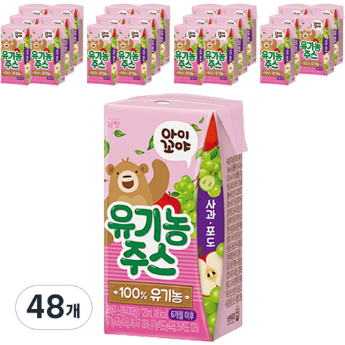 아이꼬야 유기농 베이비주스 120ml, 사과+포도, 120g, 48개