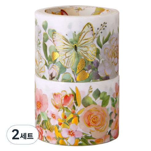 인디케이 보태닉 플라워 마스킹 테이프 3cm x 3m 2종 세트, 화이트, 핑크, 2세트