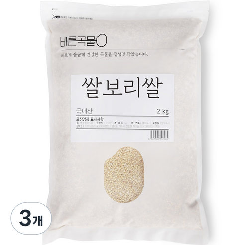 바른곡물 국산 쌀보리쌀, 2kg, 3개