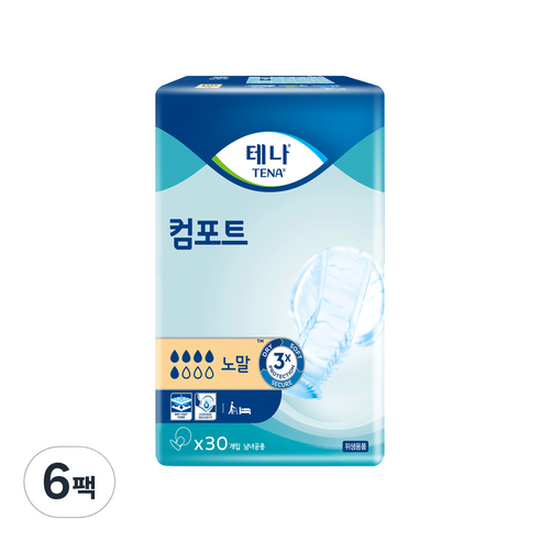 테나 컴포트 노말 성인기저귀 남녀공용, 30매입, 6개