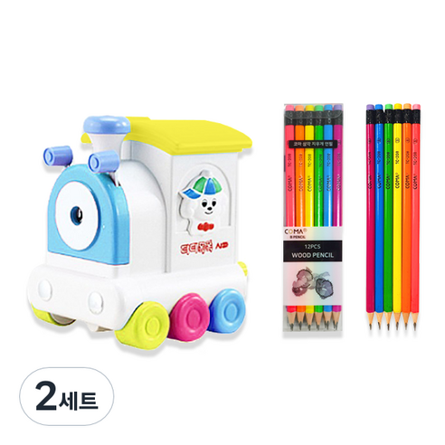 티티 티티 폭폭 연필깎이 KI-800 + 투코비 코마 삼각 지우개 연필 TC-208 6종 x 2p 세트, 스카이블루(연필깎이), 2세트
