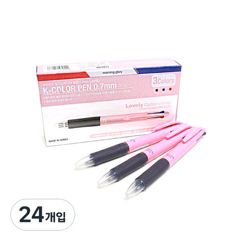 모닝글로리 1000 K칼라 3색볼펜 0.7mm, 핑크, 24개입