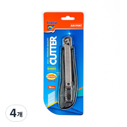 알파 자석 컷터칼 18mm AS-94MT, 블랙, 4개