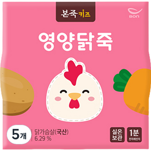 본죽 키즈 영양닭죽 180g, 5개, 닭가슴살