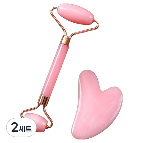 리브리카 다용도 페이스 리프팅 마사지 롤러 + 괄사 세트, 2세트, 핑크