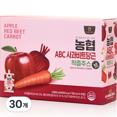 농협 ABC 사과 비트 당근 착즙주스, 100ml, 30개