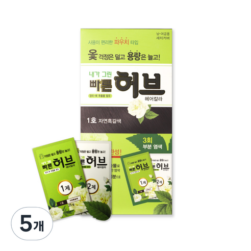 광동제약 내가 그린 빠른 허브 파우치 염색약, 5개, 1호 자연흑갈색
